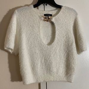 NEW FORE Chain Front Keyhole Fuzzy Knit Top - Size XL